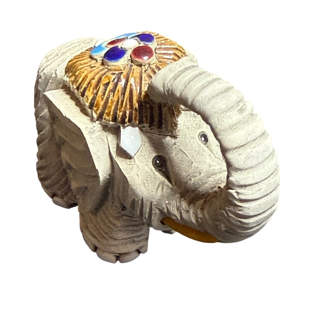 Vintage Artesania‎ Rinconada Elephant figurine clay ename stones